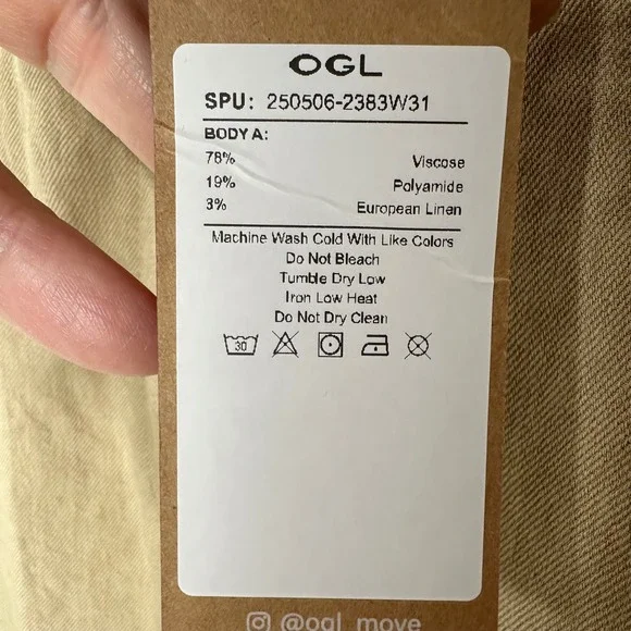 OGL Tan Viscose-Linen Weave European Linen Mid Rise Flared Pant Size - Picture 8 of 9